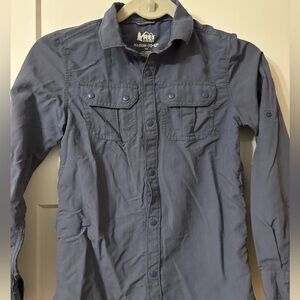 REI  | Blue Long Sleeve "SAHARA" Snap-Front‎ Outdoor Activity Shirt | Boys 10/12